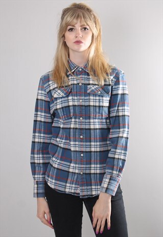 VINTAGE BLUE CHECK FLANNEL LUMBERJACK SHIRT TOP