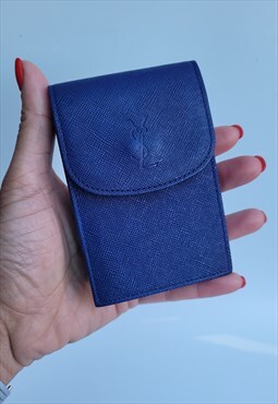 YSL Cigarette Case.Vintage Yves Saint Laurent Blue Leather C