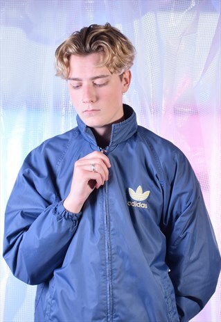 VINTAGE ADIDAS BLUE EMBROIDERED COAT