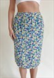 VINTAGE 90S HIGH WAISTED DITSY FLORAL MIDI PENCIL SKIRT S/M