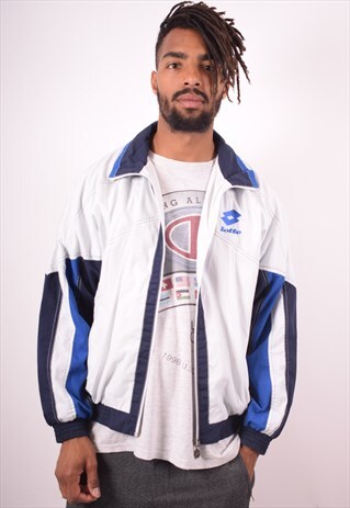 LOTTO MENS VINTAGE TRACKSUIT TOP JACKET MEDIUM WHITE 90S