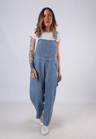 VINTAGE DENIM DUNGAREES WIDE TAPERED LEG UK 12 MEDIUM (GC1R)