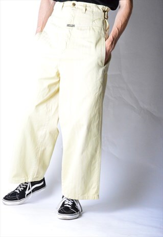 VINTAGE 70S BEIGE PASTEL YELLOW STRIPED PANTS