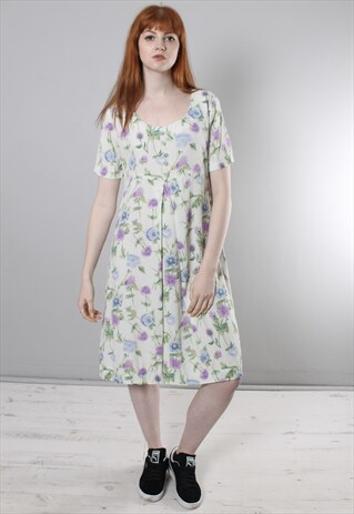 VINTAGE 80S FLORAL PATTERNED BUTTON SUMMER DRESS