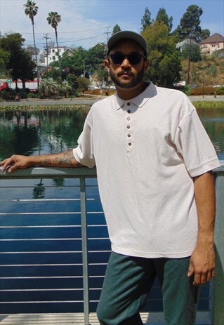 90S MINIMALIST SKATER LUXURY CREAM POLO SHIRT LARGE