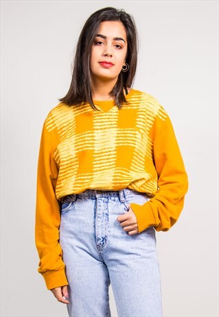 90'S VINTAGE YELLOW CHECK PUMA SWEATSHIRT JUMPER