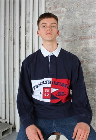 VINTAGE TOMMY HILFIGER SPELLOUT RUGBY STYLE SWEATSHIRT