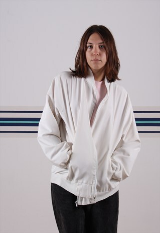WHITE COTTON BOMBER JACKET