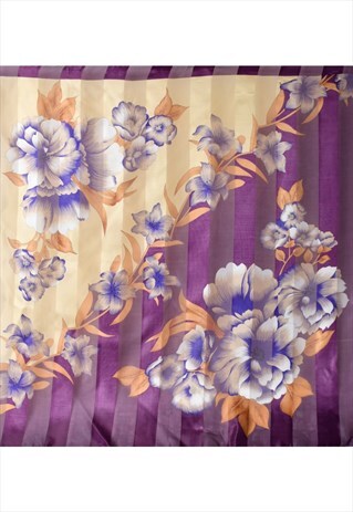 Vintage Purple & Beige Floral Design Scarf - L