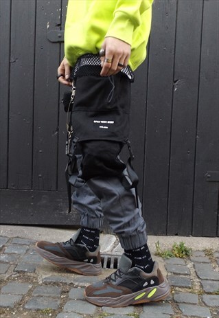 SLIM FIT CONTRAST STITCHED CARGO BUCKLE JOGGER CUFFED PANTS