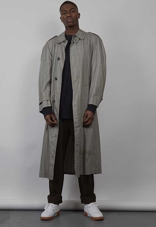 VINTAGE OVERSIZED AQUASCUTUM GREY CHECK TRENCH COAT