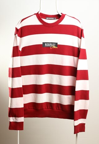 Hangten Vintage Crewneck Striped Sweatshirt Red White