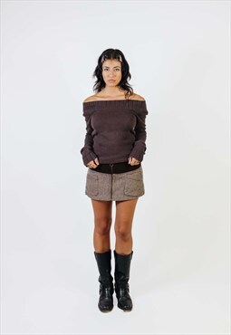 Vintage 00s Wool Zip Up Mini Skirt With Pockets