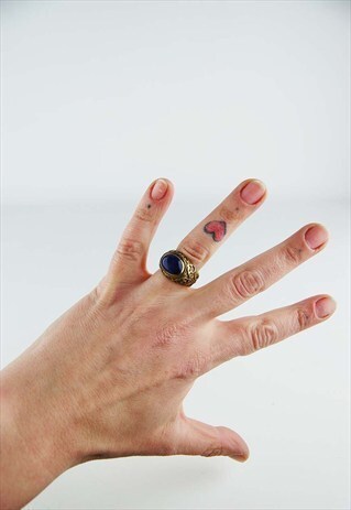 VINTAGE ETHNIC BOHO BLUE OVAL STONE RING