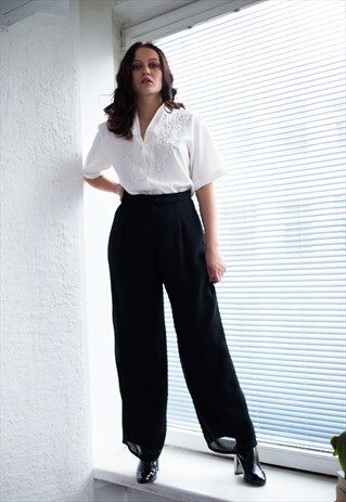 VINTAGE 80'S BLACK DOUBLE LAYER STRAIGHT TROUSERS