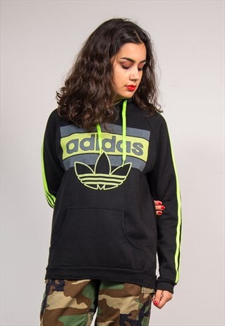 90'S BLACK ADIDAS GLITTER TREFOIL LOGO SWEATSHIRT HOODIE