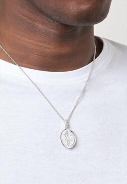 16" Saint Christopher Oval Pendant Necklace Chain - Silver