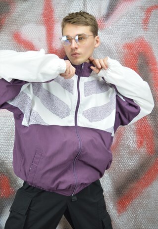 VINTAGE TWO COLOUR CLASSIC SPORTS WINDBREAKER BOMBER JACKET