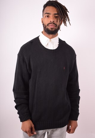 POLO RALPH LAUREN MENS VINTAGE JUMPER SWEATER XL BLACK 90S