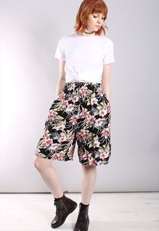 VINTAGE 80S HAWAIIAN FLORAL HIGH WAISTED CULOTTE SHORTS