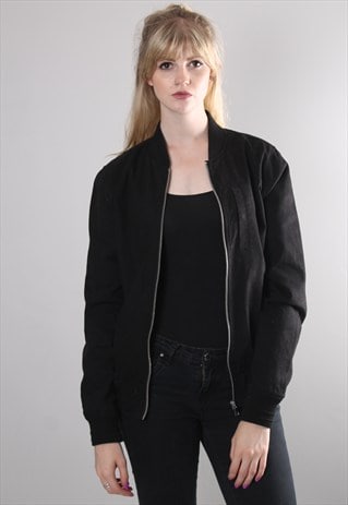 VINTAGE 90S BLACK BOMBER ZIP JACKET