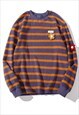 Horizontal stripe fleece sweatshirt zigzag top in purple