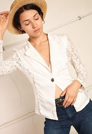 80'S RETRO LACE DETAILED PARIS CHIC SUMMER BLAZER JACKET
