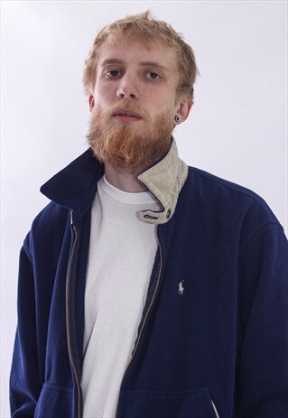 VINTAGE MENS RALPH LAUREN LOGO FLEECE HARRINGTON JACKET