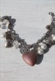 STOCK Y2K SILVER/BRONZE BEADED HEARTS/COINS CHARMS BRACELET