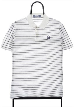 Vintage Sergio Tacchini White Striped Polo Shirt Mens