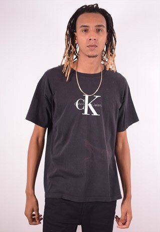 CALVIN KLEIN MENS VINTAGE T-SHIRT TOP XL BLACK 90S