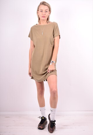 WOMENS VINTAGE DRESS LARGE KHAKI 90'S