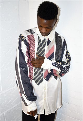 VINTAGE 90S MOSCHINO JEANS SILK BLACK TIE PRINT SHIRT