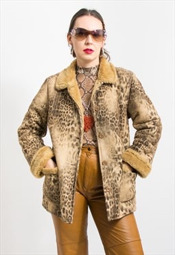 Vintage Leopard jacket faux fur artificial leather shearling