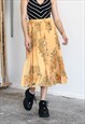 VINTAGE 80S PLEATED FLORAL PATTERN ELASTIC WAIST SKIRT S/M