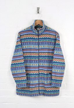 Vintage Fleece Retro Pattern Blue Ladies Medium