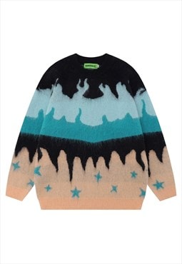 Landscape print sweater knitted psychedelic jumper rave top 