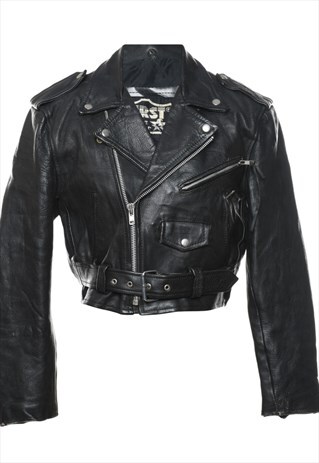 VINTAGE BLACK CLASSIC LEATHER BIKER JACKET - M
