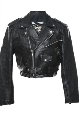 Vintage Black Classic Leather Biker Jacket - M