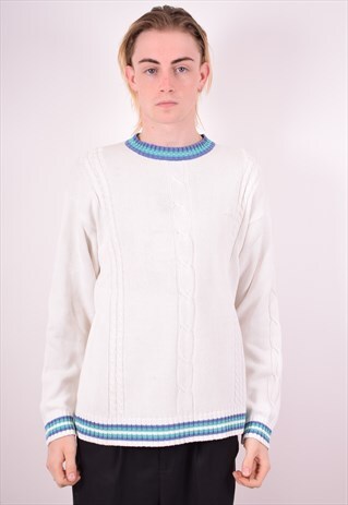 KAPPA MENS VINTAGE JUMPER SWEATER LARGE WHITE 90S