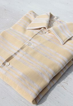 Vintage cream yellow/white woven mesh striped buttoned shirt
