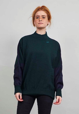 VINTAGE MOSS GREEN CLASSIC TURTLE NECK FILA JUMPER