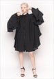OVERSIZED SHIRT WITH FRILLED SLEEVES AND MESH BACK IN BLACK