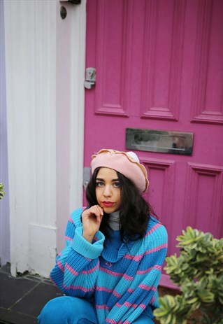 PINK BERET WITH STRAWBERRY PIE FELT DETAIL AND POM POM