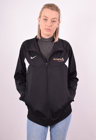 NIKE WOMENS VINTAGE TRACKSUIT TOP JACKET LARGE BLACK 90S