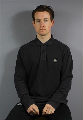 VINTAGE STONE ISLAND LONGSLEEVE POLO SHIRT IN NAVY BLUE WITH