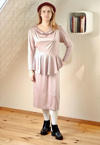 LIGHT DUSKY PINK PEPLUM DRESS