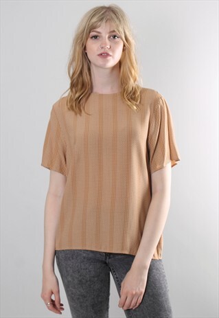VINTAGE 80S BEIGE POLKA DOT PATTERNED SHORT SLEEVED TOP