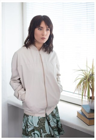 VINTAGE 80'S CREAM MINIMALIST BOMBER JACKET