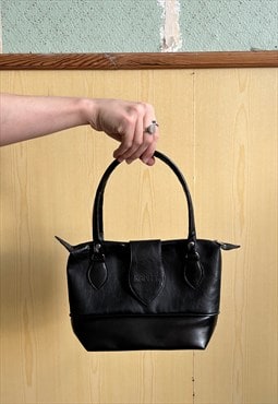 Vintage y2k grunge handbag rave long leather style in black
